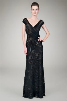 Embroidered Mini Paillette Gown in Black / Nude