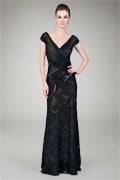Embroidered Mini Paillette Gown in Black / Nude