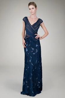 Embroidered Mini Paillette Gown in Navy / Nude
