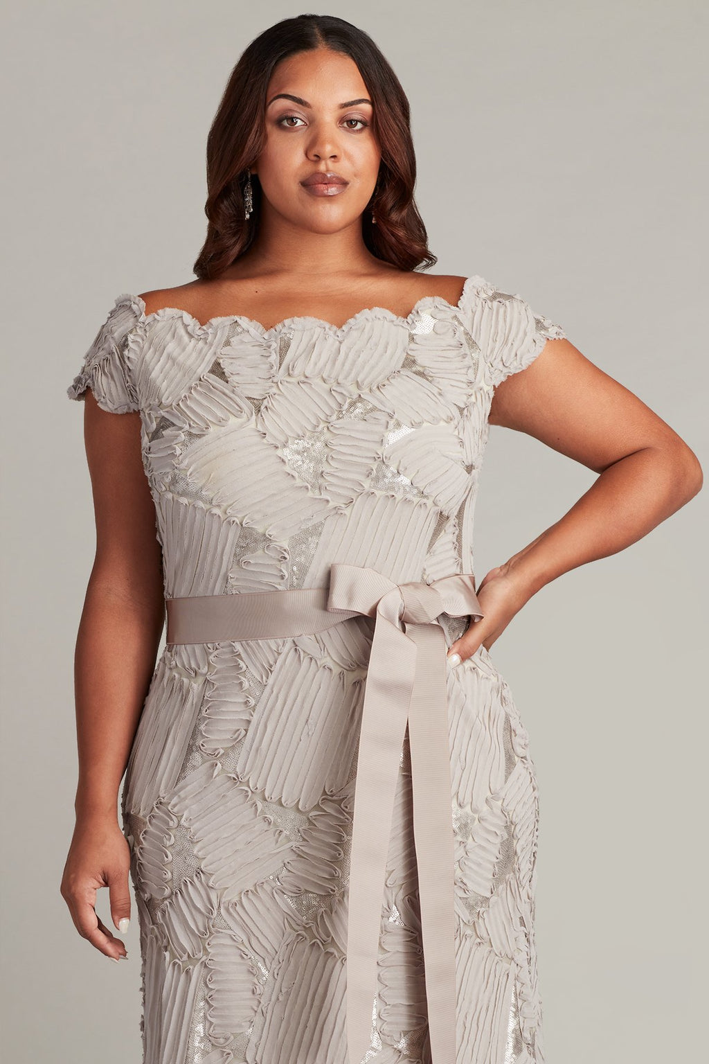 Demie Embroidered Mini Paillette Gown - PLUS SIZE