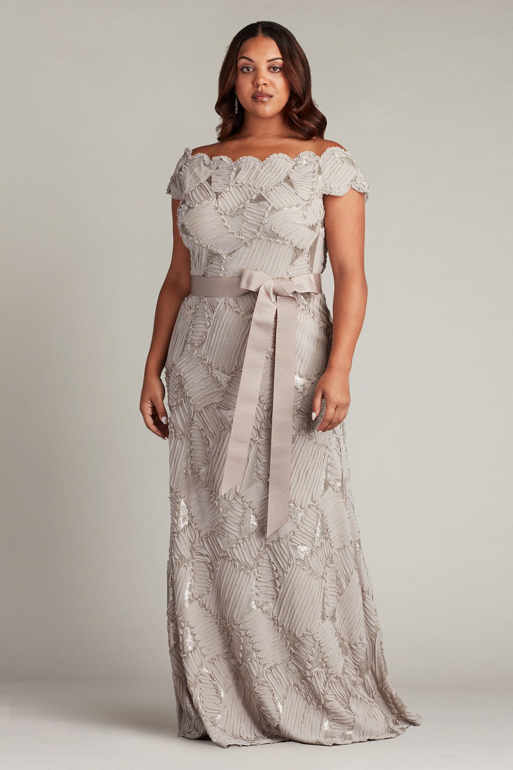 Demie Embroidered Mini Paillette Gown - PLUS SIZE