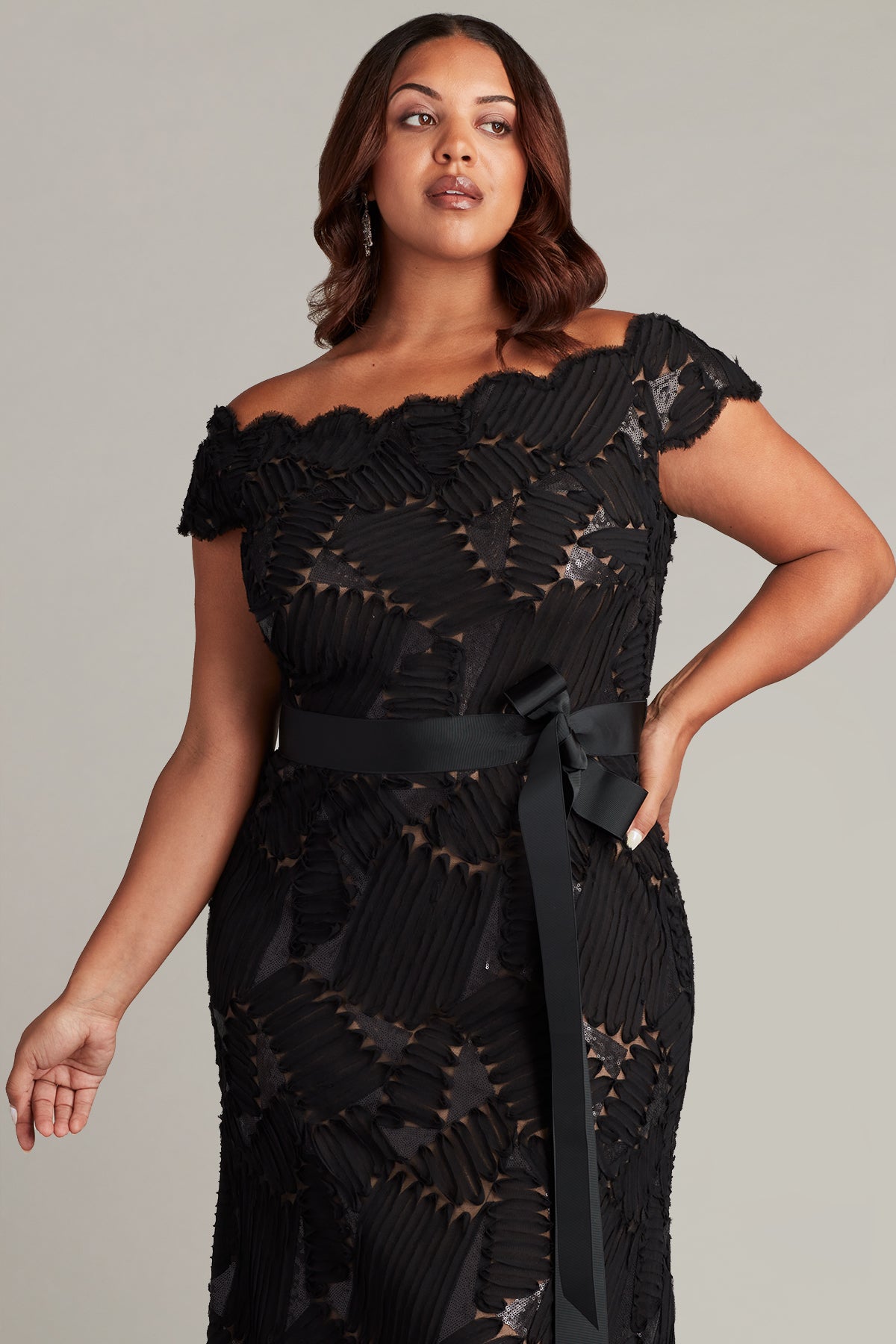 Demie Embroidered Mini Paillette Gown - PLUS SIZE