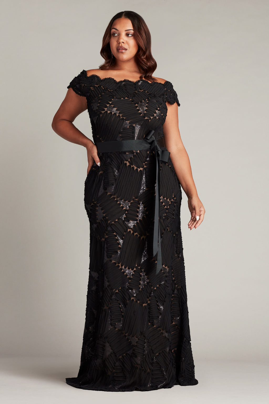 Demie Embroidered Mini Paillette Gown - PLUS SIZE