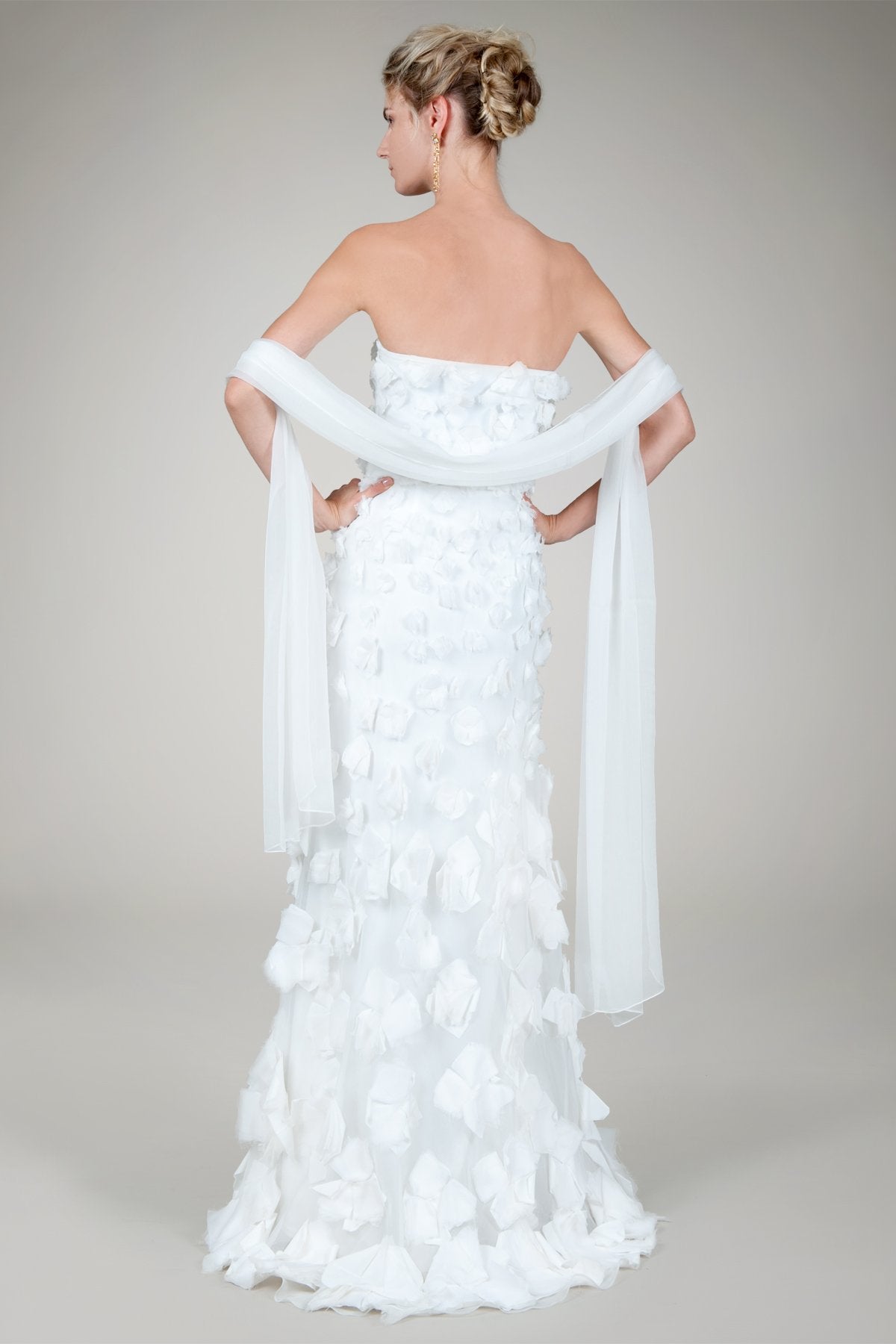 Hand Cut Floral Strapless Gown in Ivory