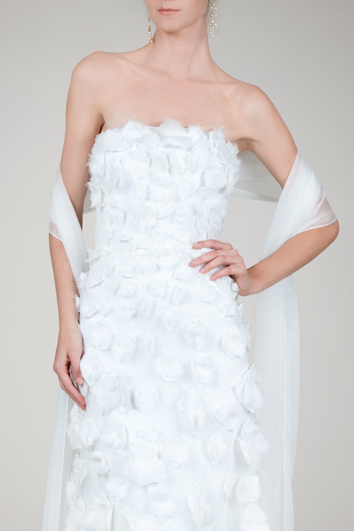 Hand Cut Floral Strapless Gown in Ivory