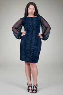Beaded Ruffle Front Dress in Navy