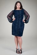 Beaded Ruffle Front Dress in Navy