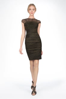 Ruched Metallic Tulle Dress in Black / Gold