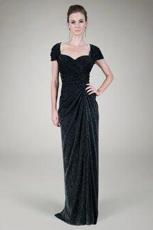 Draped Metallic Tulle Gown in Pewter
