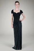 Draped Metallic Tulle Gown in Pewter