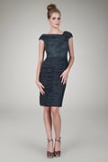 Pleated Metallic Tulle Cocktail Dress in Pewter