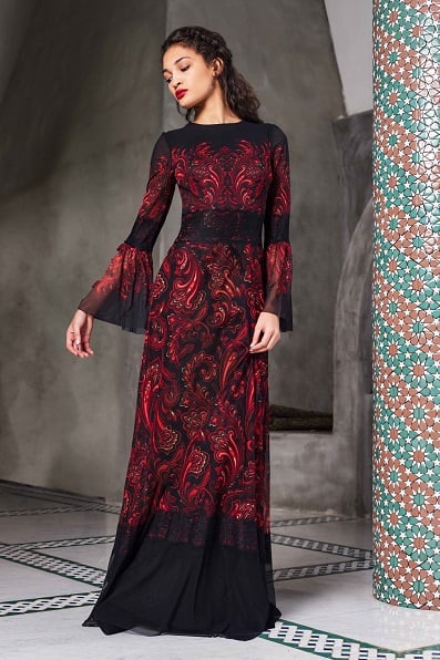 Berk Paisley-Print Mesh Gown