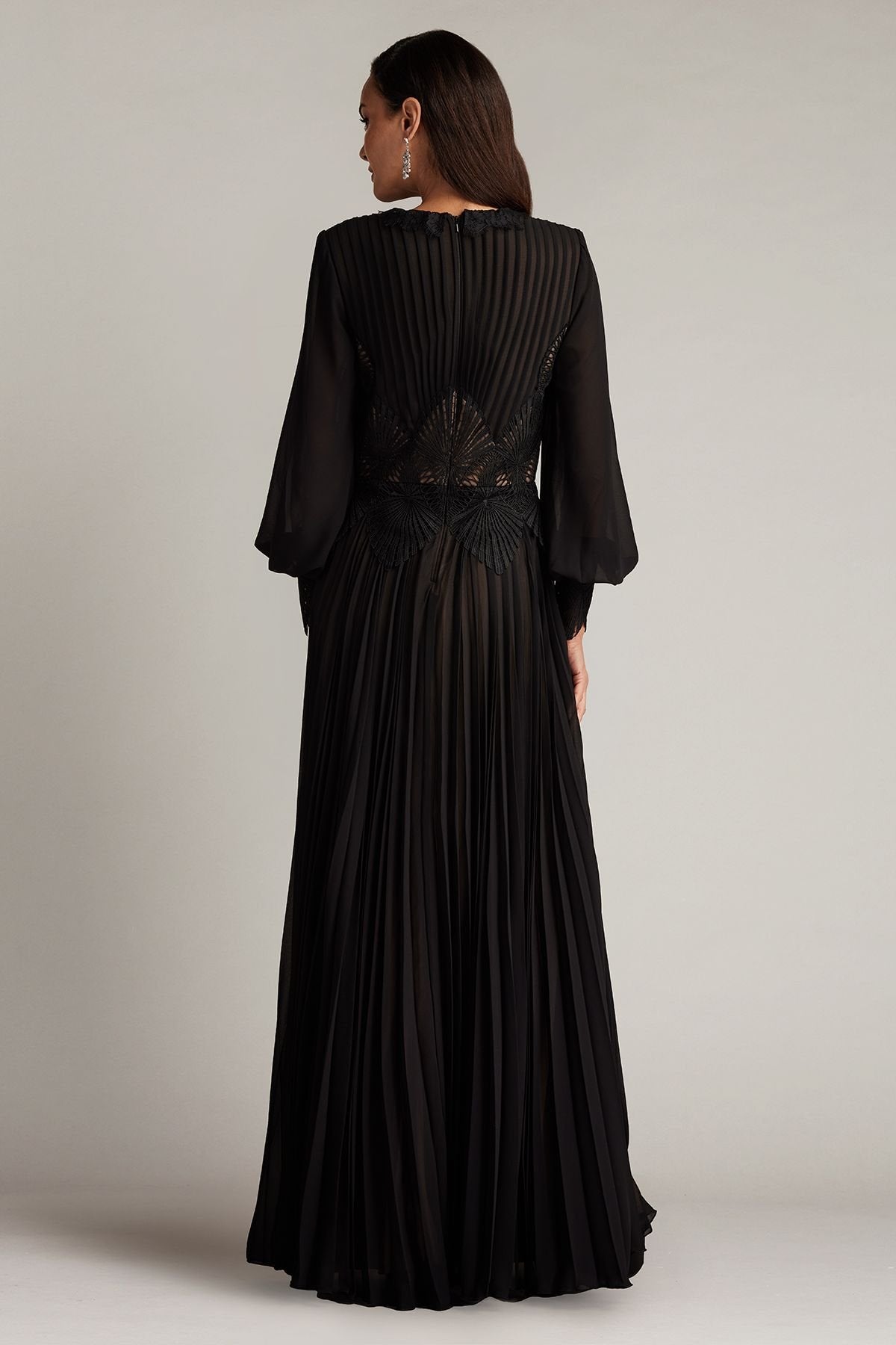 strapless open back dress Yates Pleated Chiffon & Lace Gown BK/ND – Tadashi Shoji Official Online  Boutique