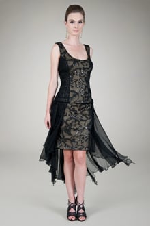 Paillette Embroidered Lace Blouson Dress in Black/Gold