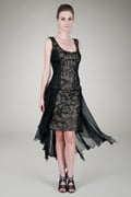 Paillette Embroidered Lace Blouson Dress in Black/Gold