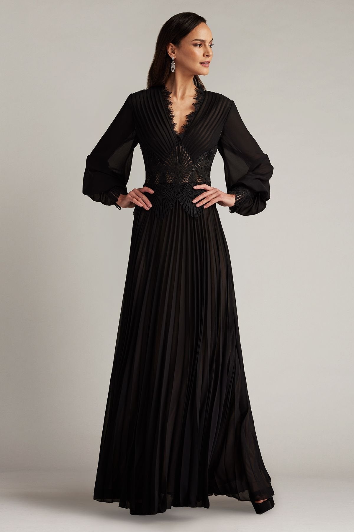 Yates Pleated Chiffon & Lace Gown