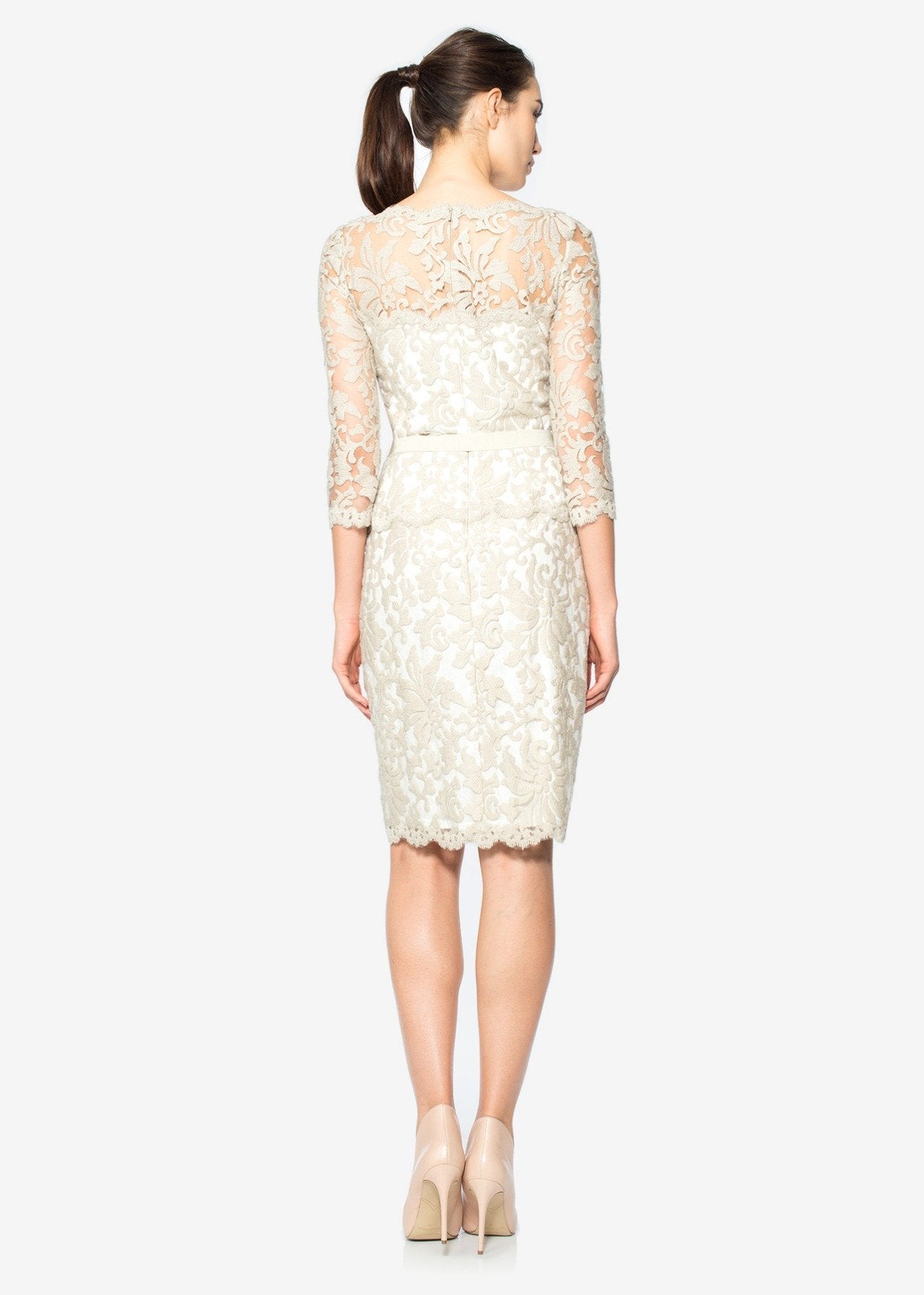 Illusion Lace ¾ Sleeve Dress - PETITE