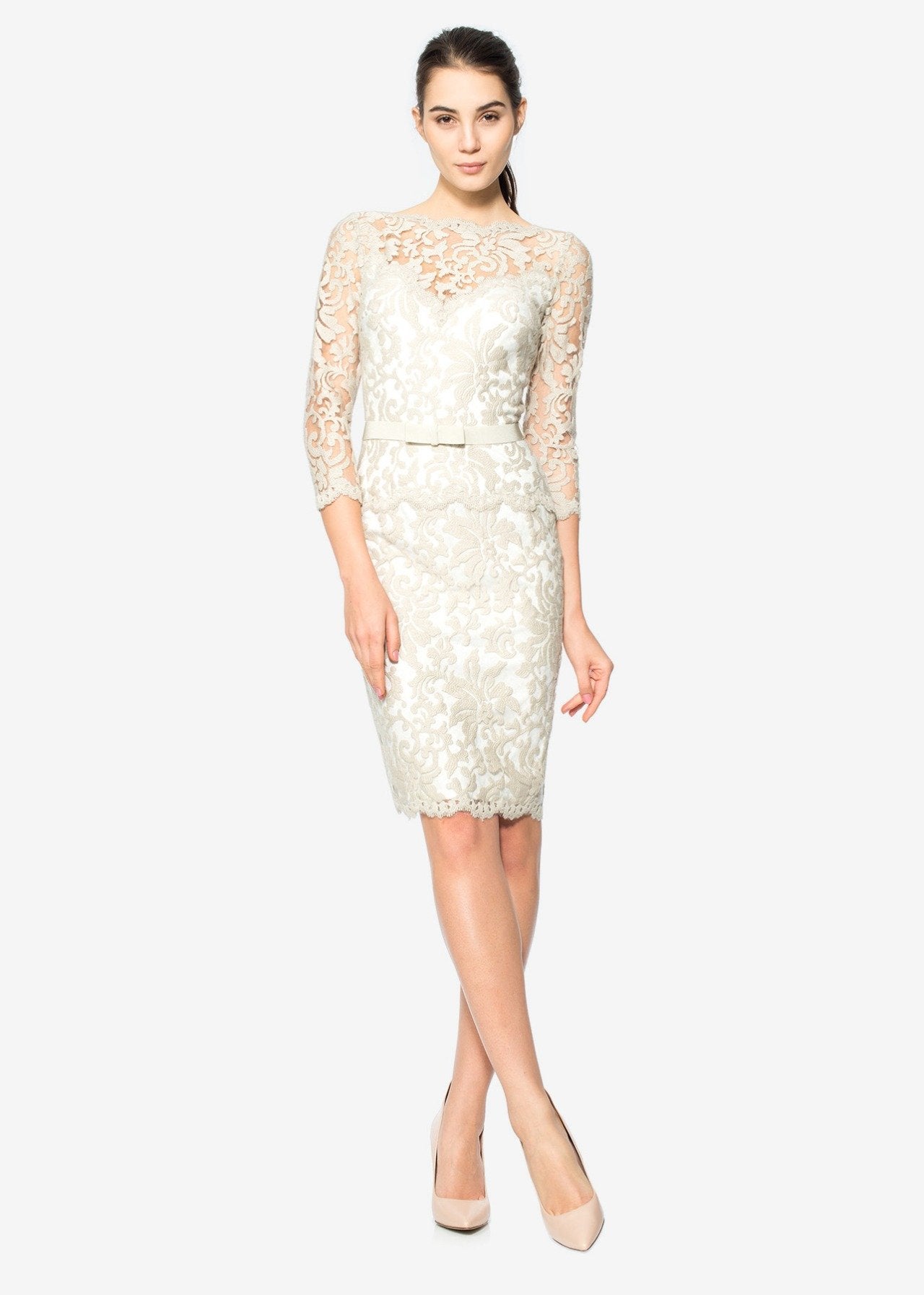 Tadashi Shoji Petite Size - Illusion Lace 3/4 Sleeve Dress
