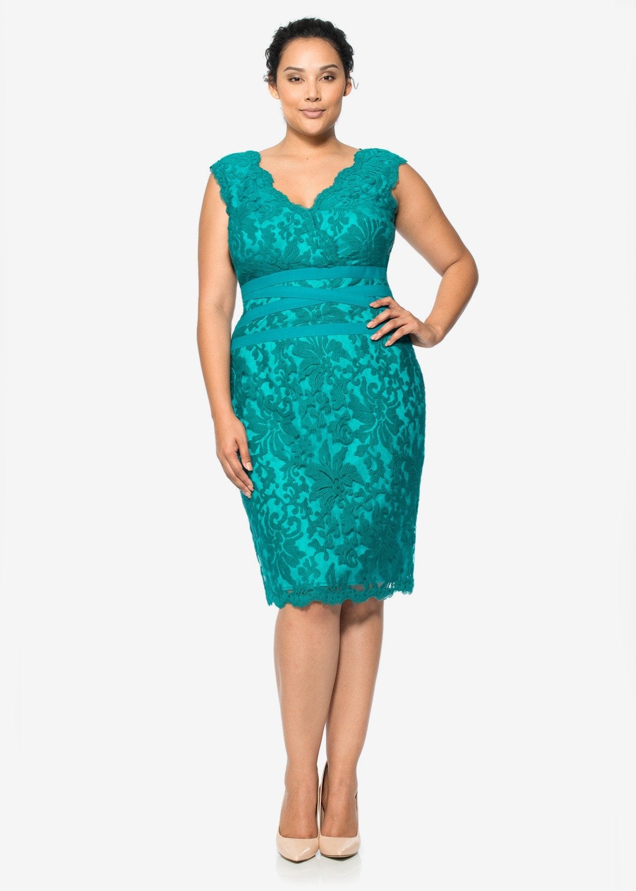 Tadashi Shoji Plus Size - Embroidered Lace V-Neck Dress