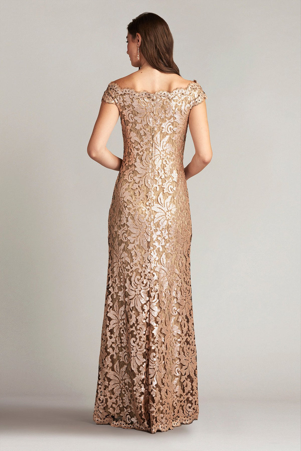 Paillette Embroidered Off Shoulder Gown
