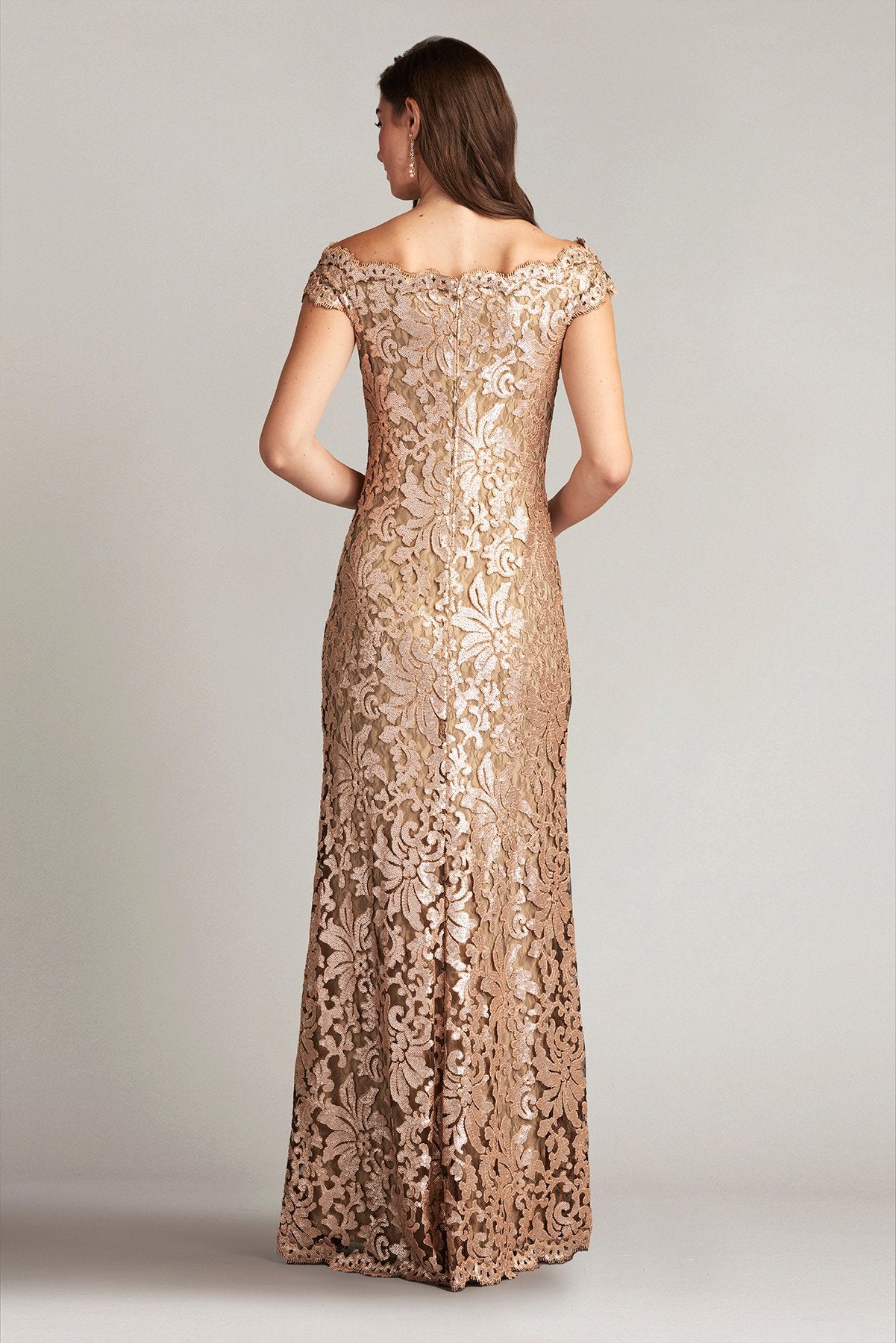 Paillette Embroidered Off Shoulder Gown