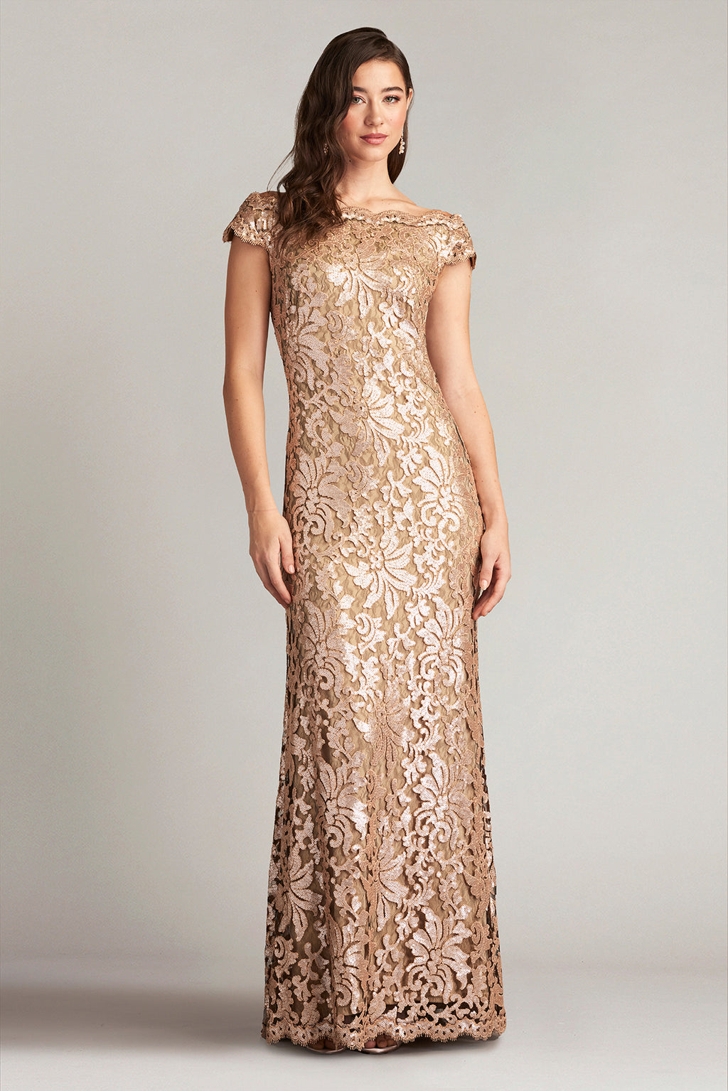 Paillette Embroidered Off Shoulder Gown