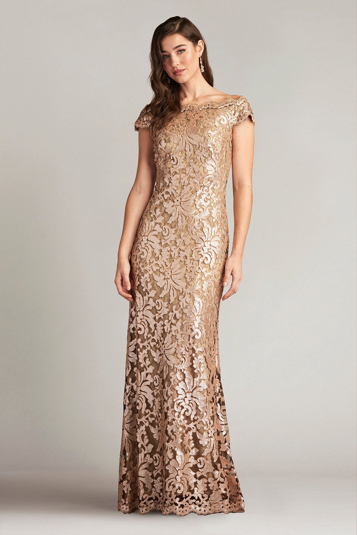 Paillette Embroidered Off Shoulder Gown