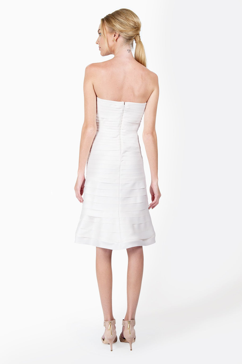 Peau De Soie Tiered Strapless Dress in Ivory