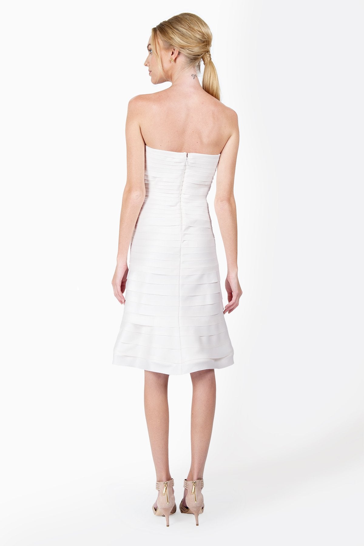 Peau De Soie Tiered Strapless Dress in Ivory