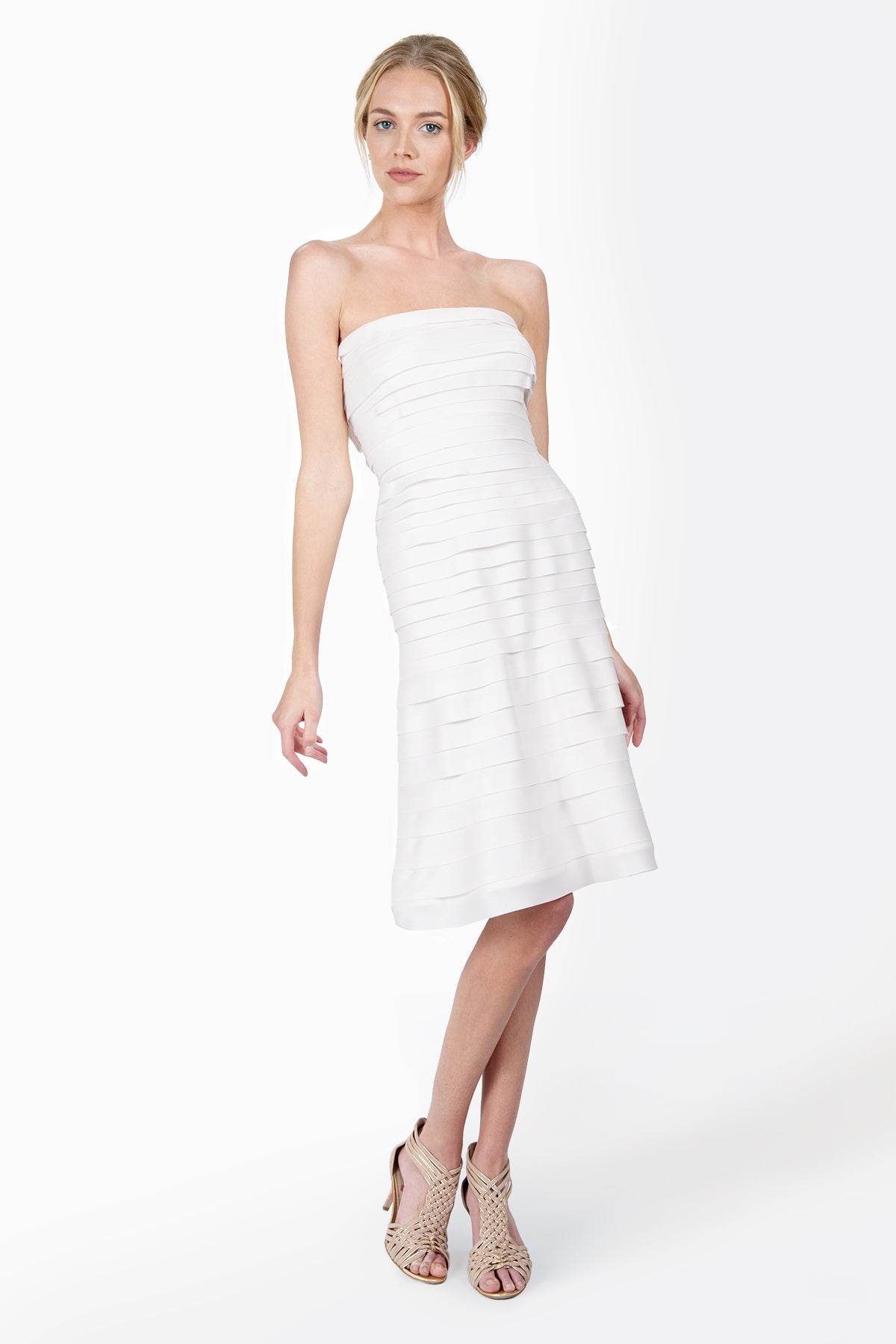 Peau De Soie Tiered Strapless Dress in Ivory