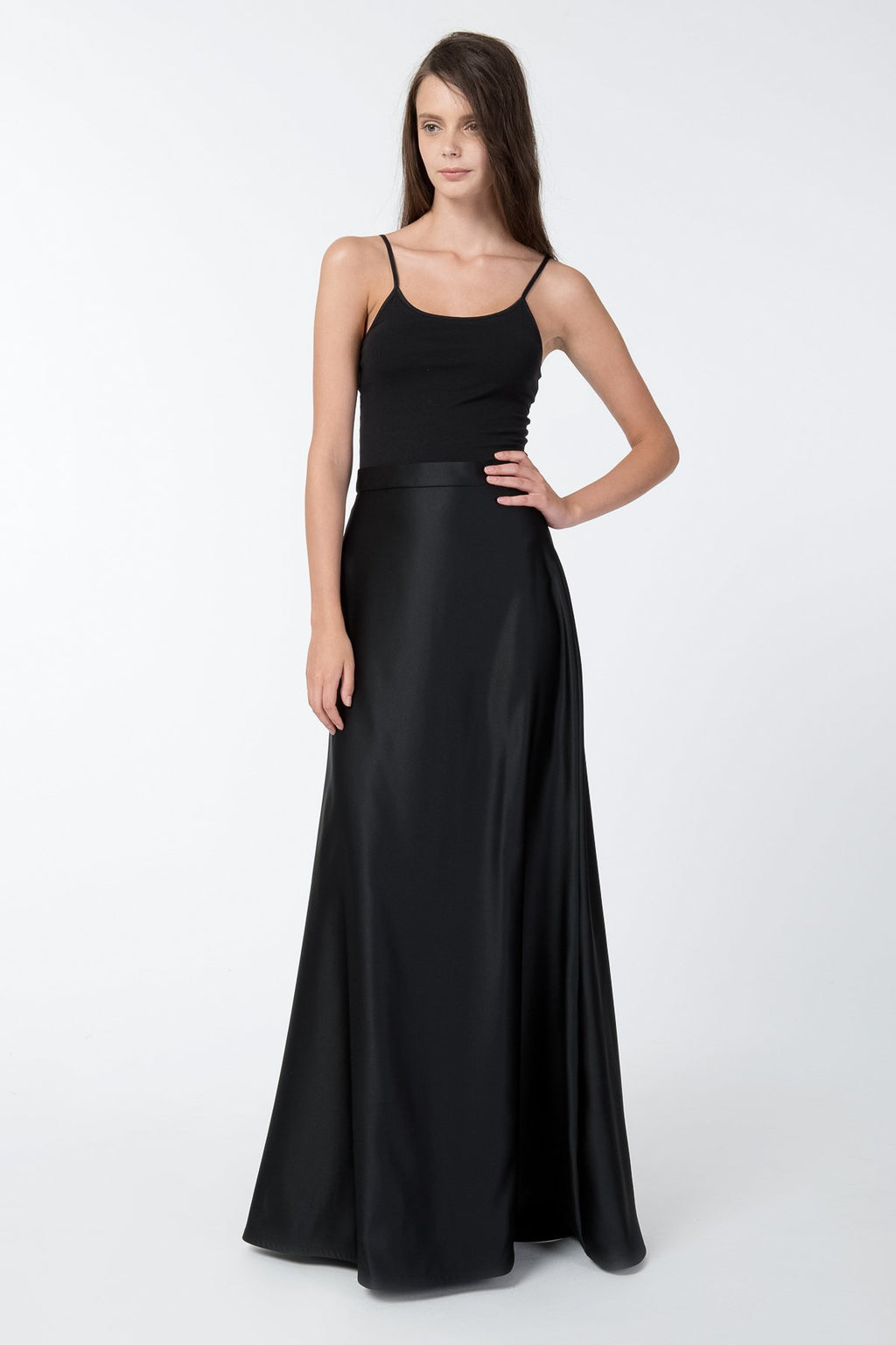 Satin A-Line Skirt in Black