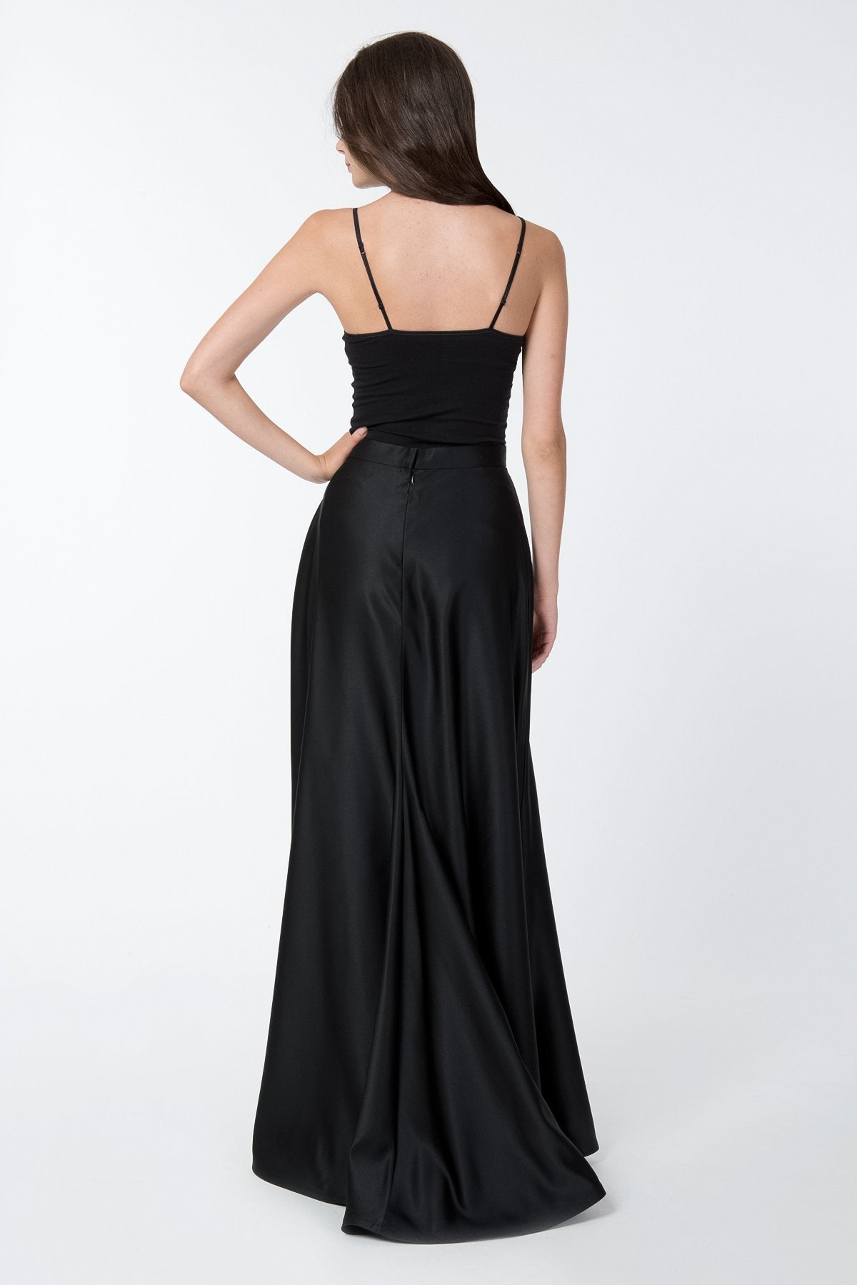 Satin A-Line Skirt in Black