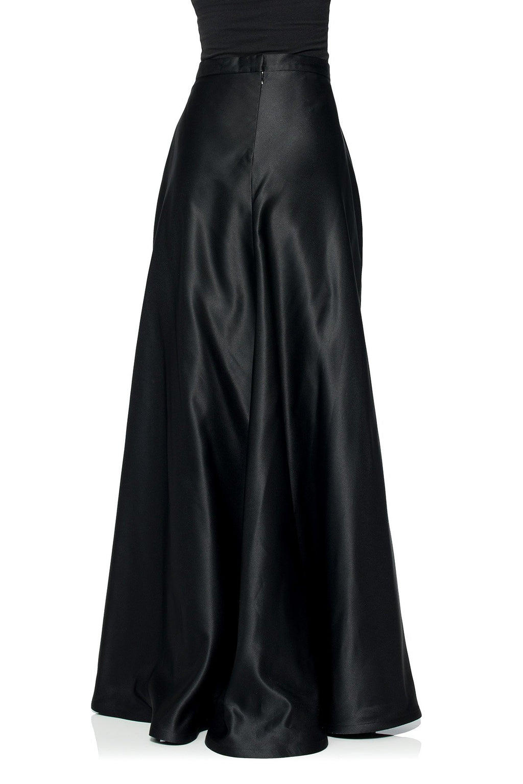 Satin A-Line Skirt in Black