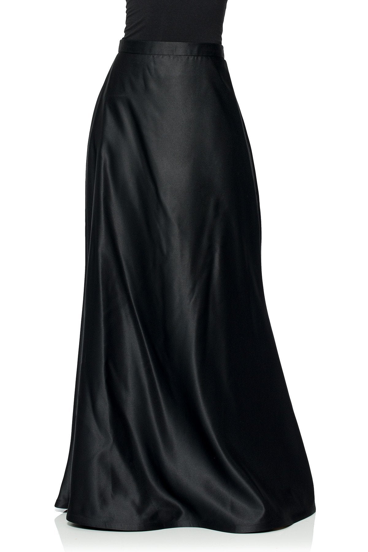 Satin A-Line Skirt in Black