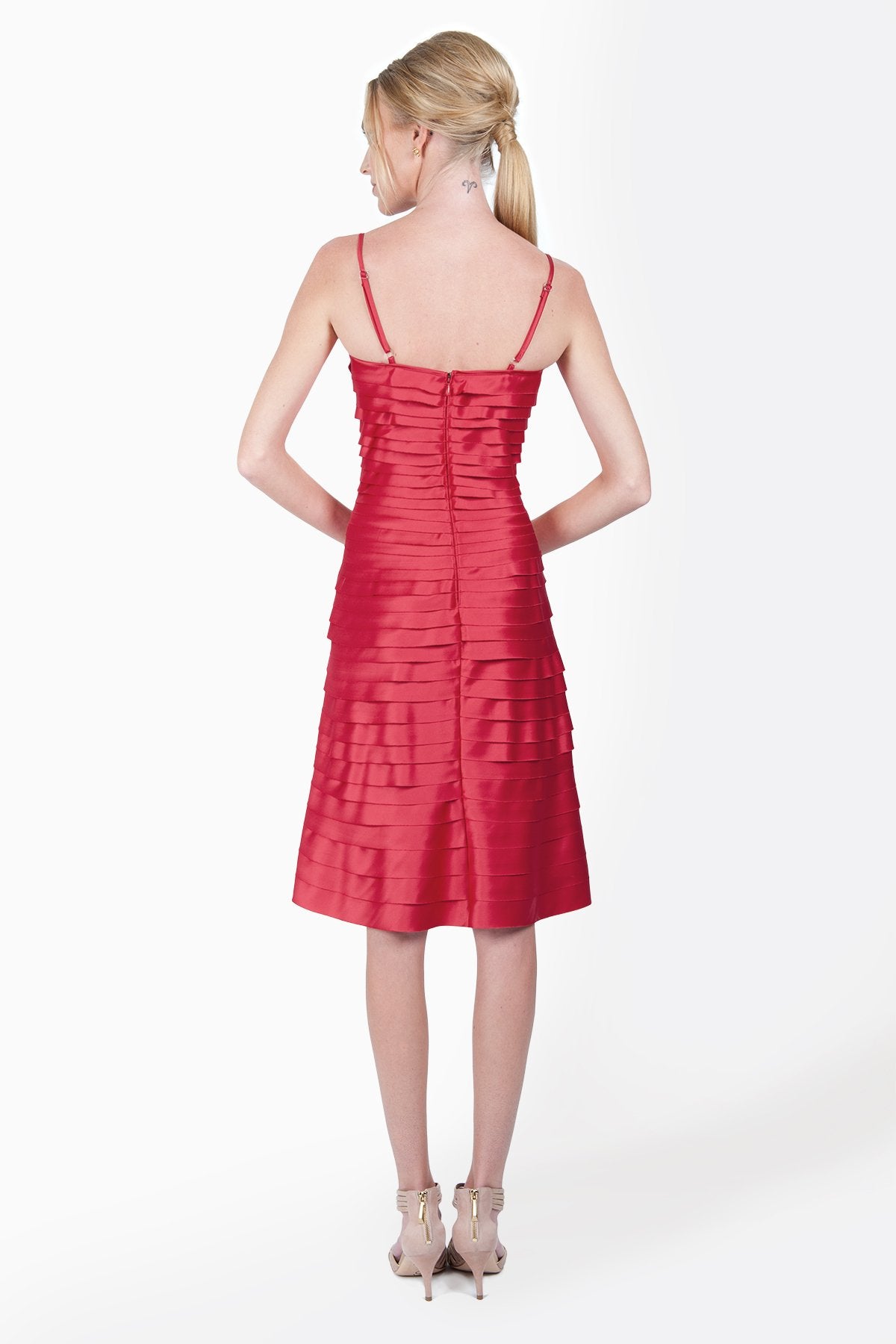 Peau De Soie Tiered V-Neck Dress in Rose Dust
