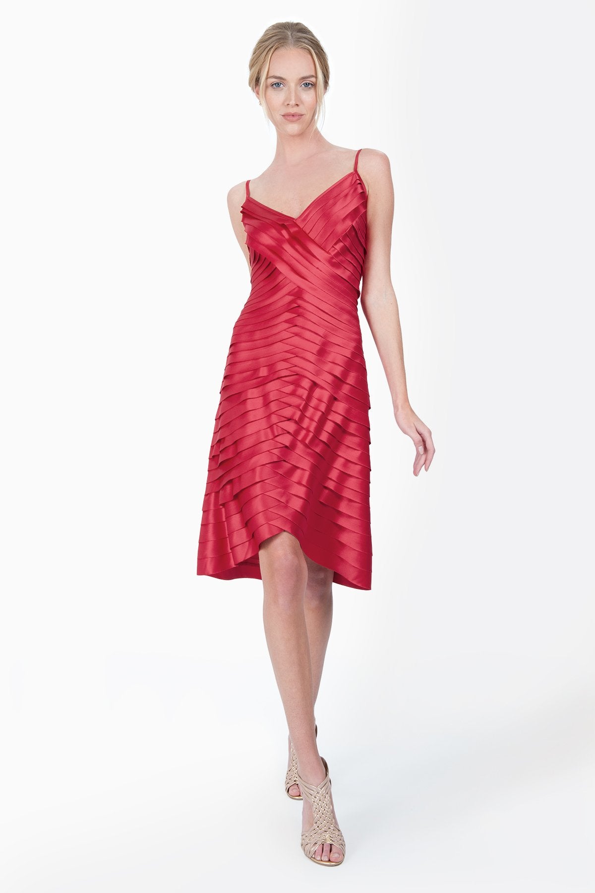 Peau De Soie Tiered V-Neck Dress in Rose Dust