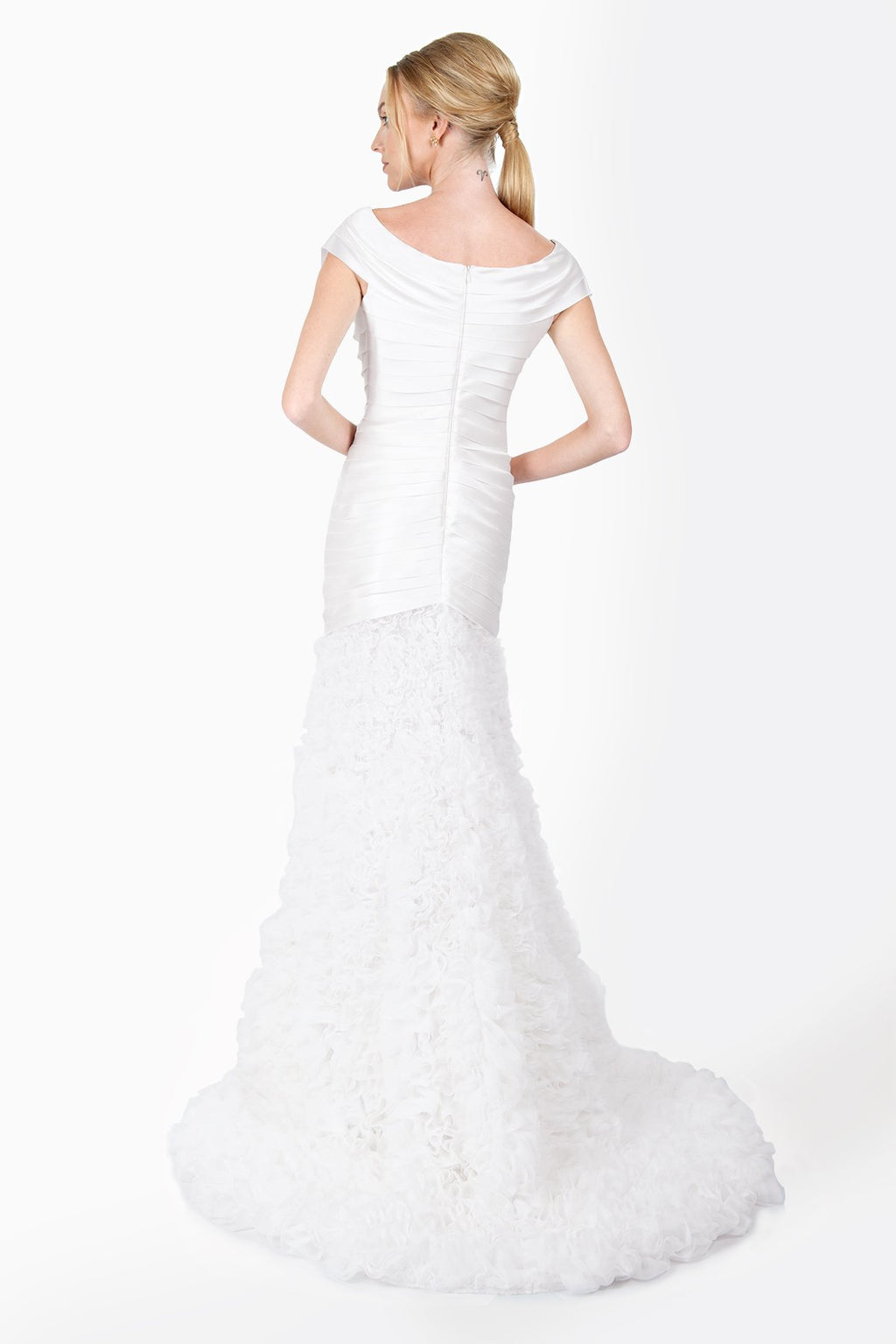 Peau De Soie Tiered Bodice Gown in Ivory