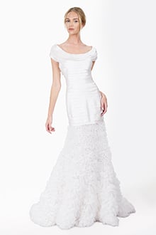 Peau De Soie Tiered Bodice Gown in Ivory