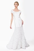 Peau De Soie Tiered Bodice Gown in Ivory