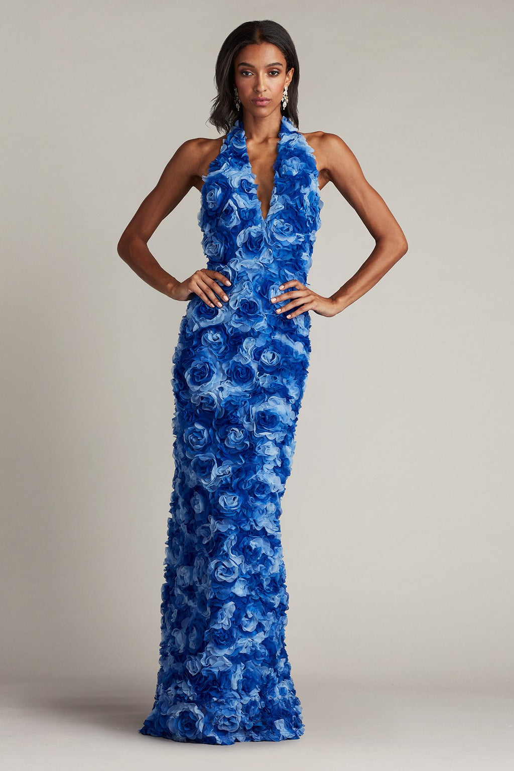 Dion Rosette Appliqué Halter Gown