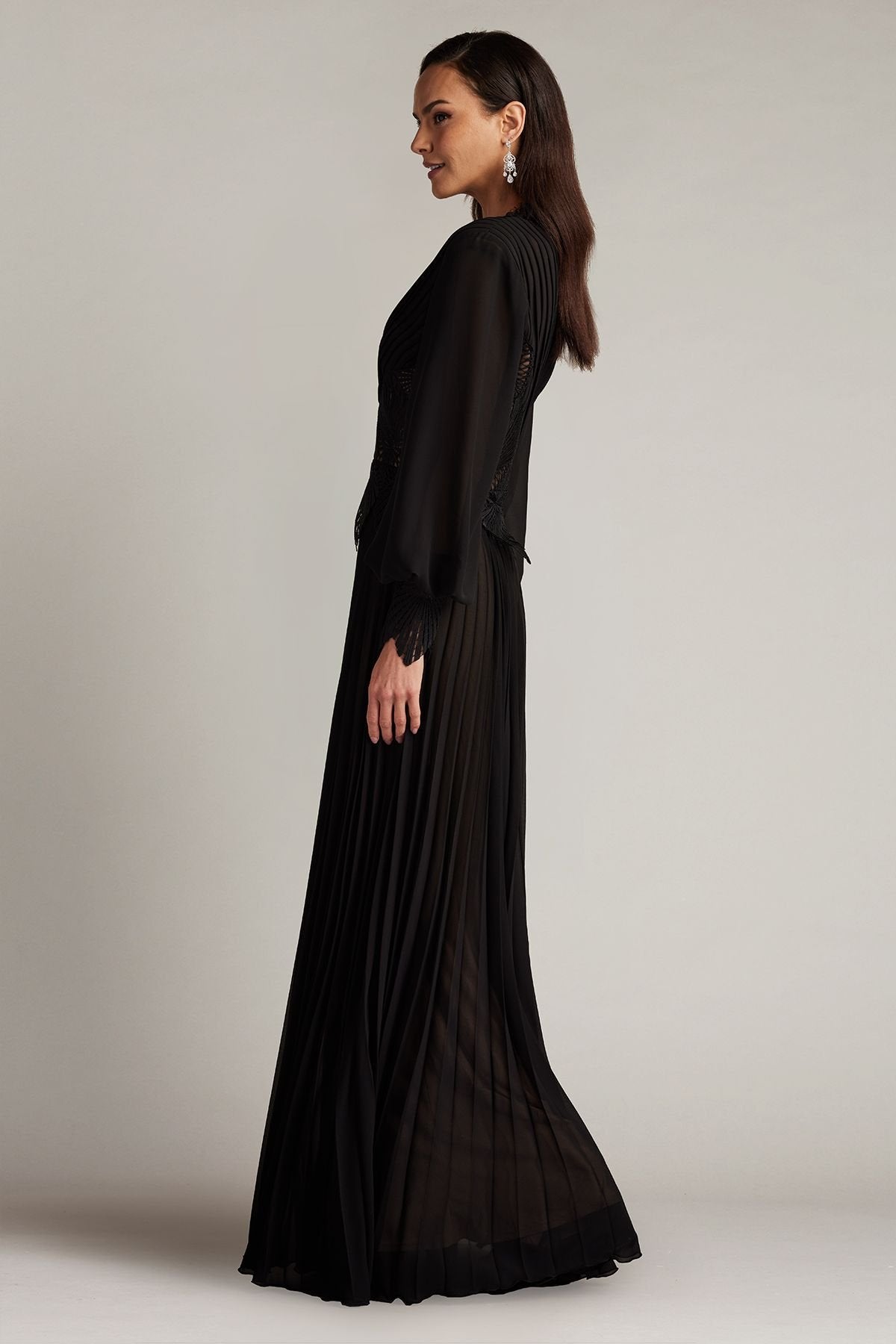Yates Pleated Chiffon & Lace Gown