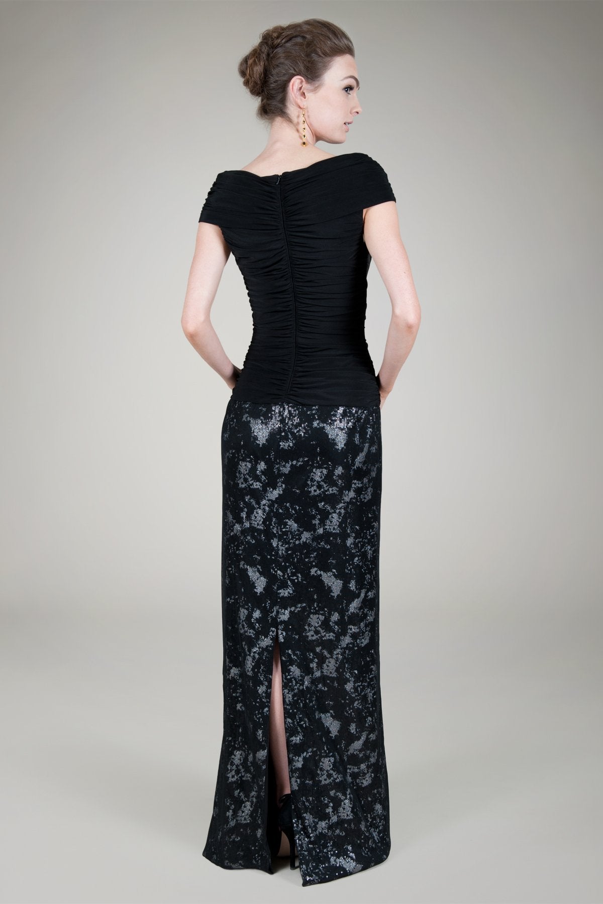 Mini Paillette Gown in Black / Silver