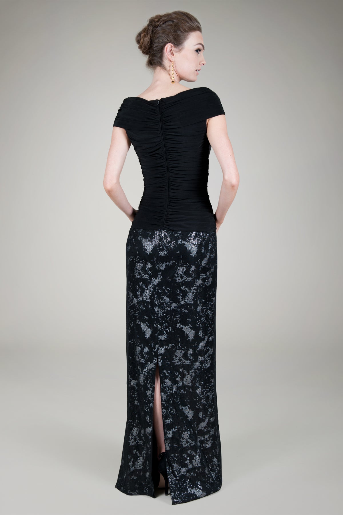 Mini Paillette Gown in Black / Silver
