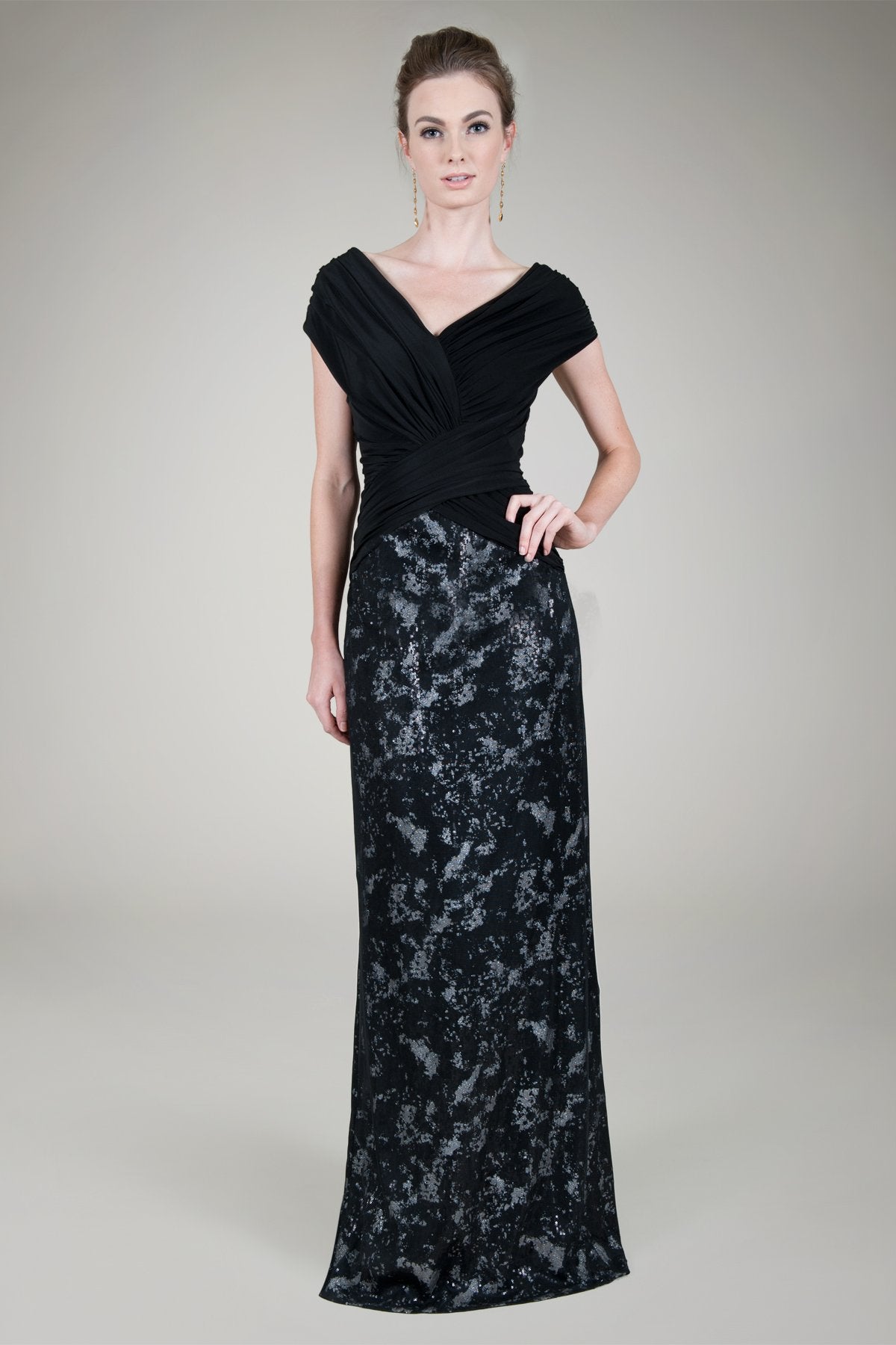 Mini Paillette Gown in Black / Silver