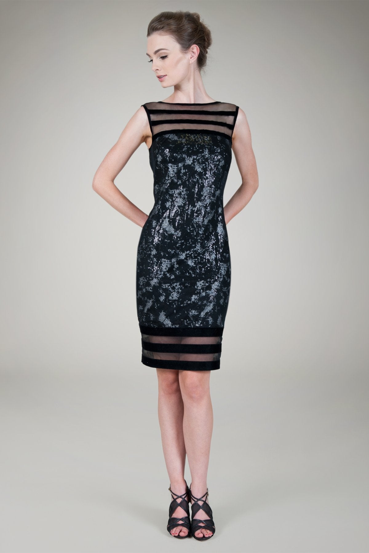 Mini Paillette Sheath Dress in Black / Silver