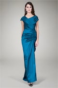 Ruched Cap Sleeve Taffeta Gown in Eclipse