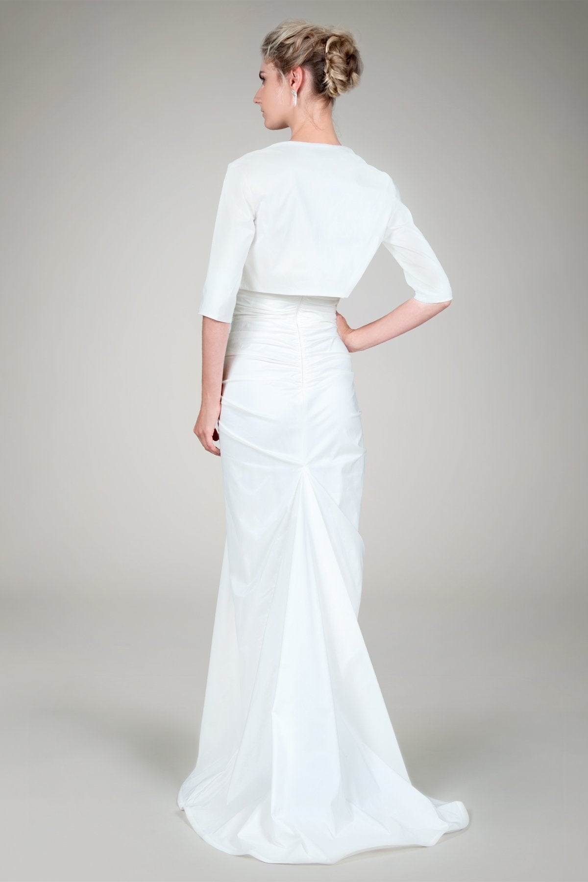 Draped Tafetta Gown with Bolero in Ivory