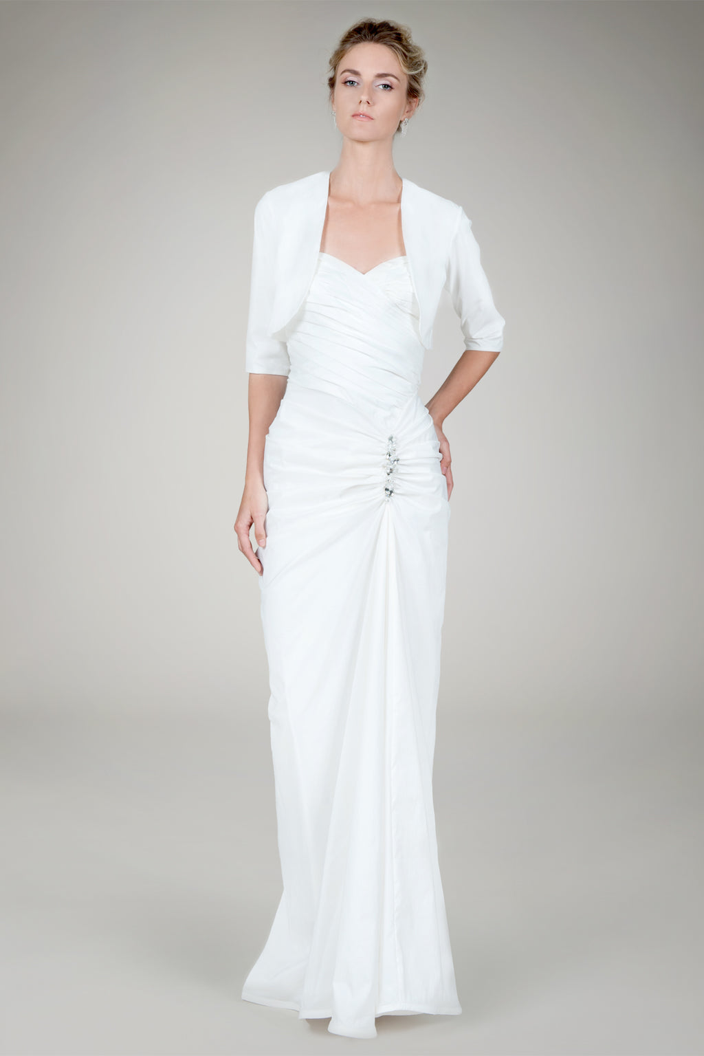 Draped Tafetta Gown with Bolero in Ivory