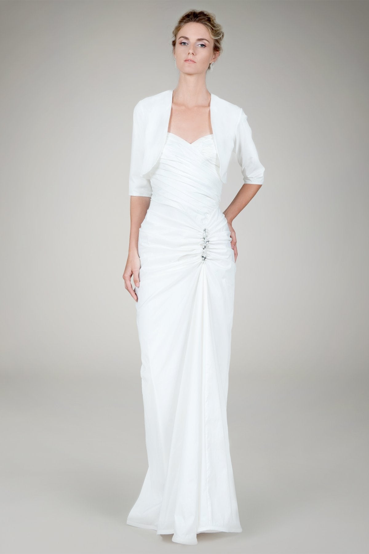 Draped Tafetta Gown with Bolero in Ivory