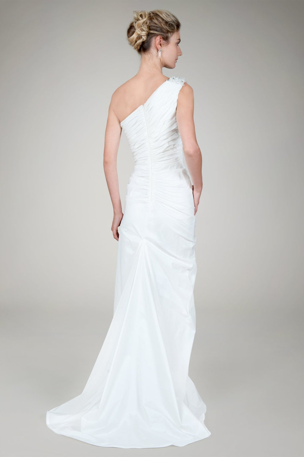 One Shoulder Taffeta Gown in Ivory